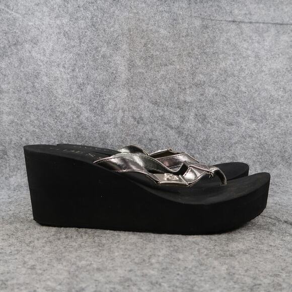 Guess Shoes Womens 7 Platform Sandals Flip Flop Wedge Casual Slip On Metallic - Picture 1 of 10